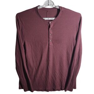 Lululemon Men's Long Sleeve Waffle Knit Henley Burgundy Size Large/med